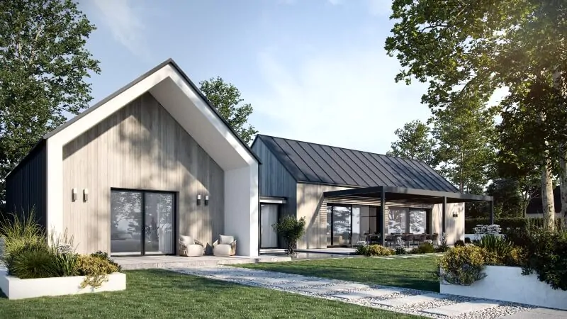 modernes Fertighaus mit Fenstern von Pava