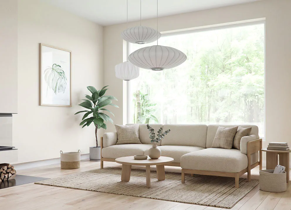 Wohnzimmer in der Farbe Cloud Dancer